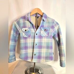 Eddie Bauer Girls Sherpa Lined Fleece Shacket – Blue & Purple Plaid | Size 6/6X